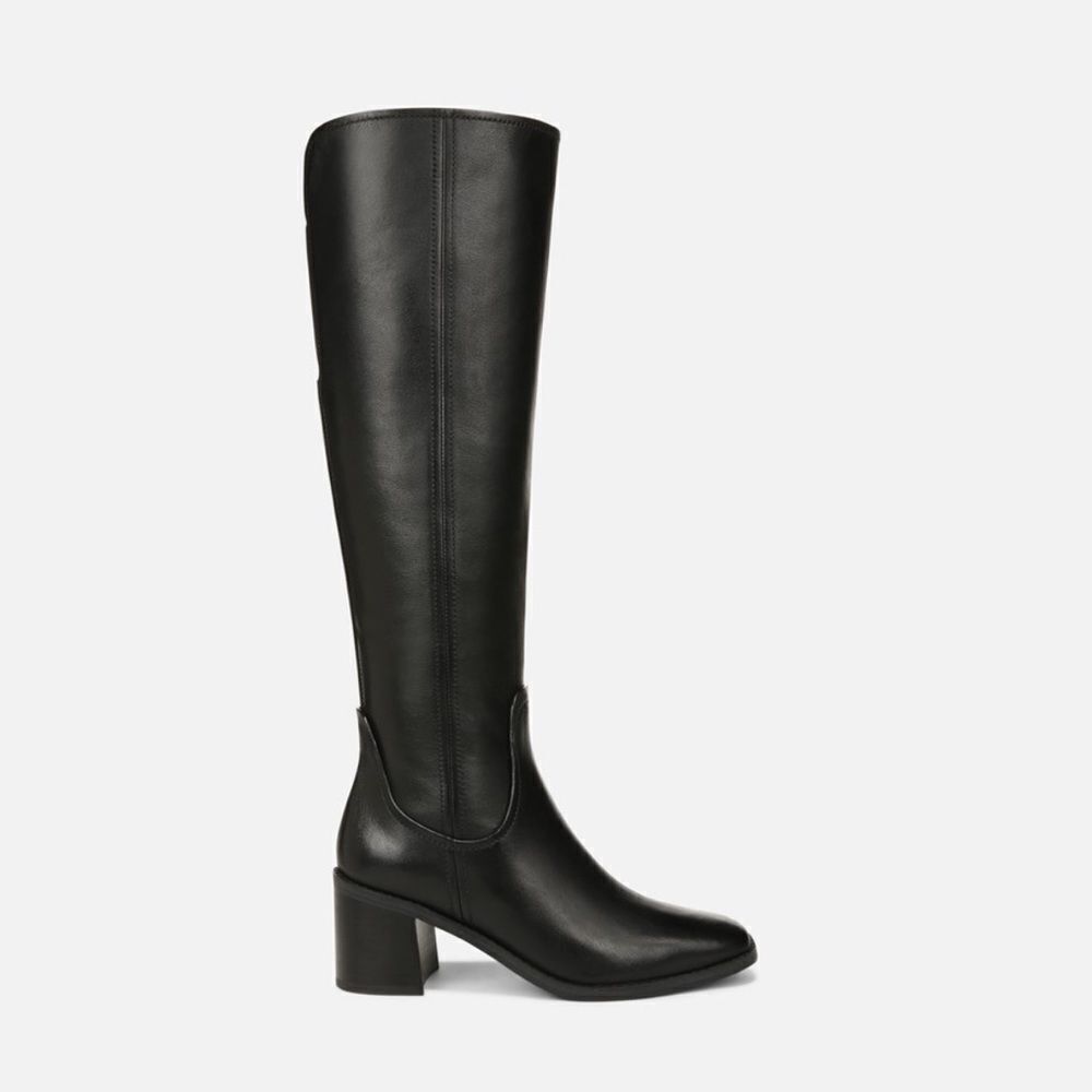 27 Edit Womens Edda Black Leather Wide Calf Tall Knee-High Boots - Picture 3 of 13